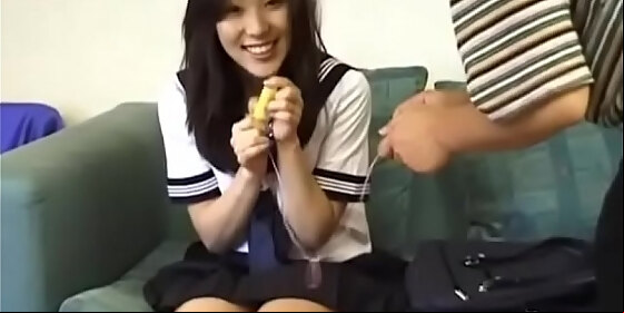 azusa miyanaga in uniform sucks banana and hard penis more at javhd net