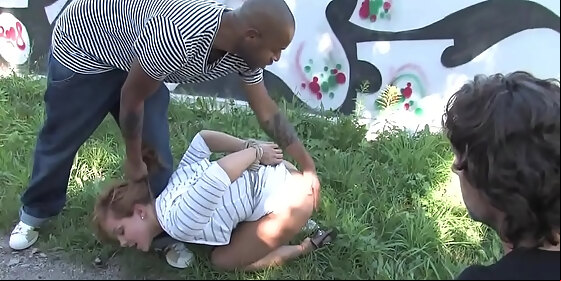 tied wrists brunette fucked in public