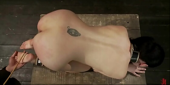 stapped and laid on back slave toyed