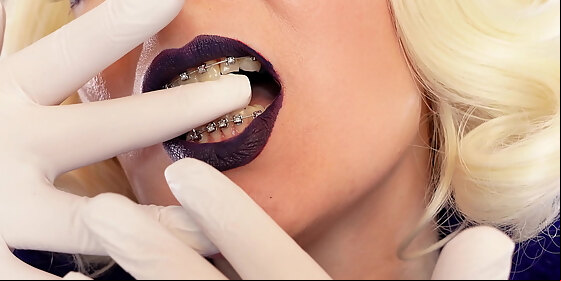 free medical nitrile white nurse gloves and fur with dark lipstick blonde asmr arya grander